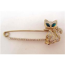 7142 - GOLD PLATED CAT RHINESTONE BROOCH
