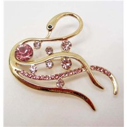 7039 - PINK SWAN RHINESTONE BROOCH