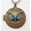 Image 1 : 7257 - ROUND OWL LOCKET PENDANT W/ CHAIN