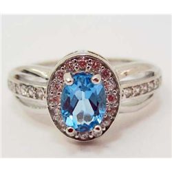 7621 - BLUE AND WHITE TOPAZ SILVER RING - SIZE 7