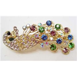 7104 - BLUE PEACOCK RHINESTONE HAIR CLIP