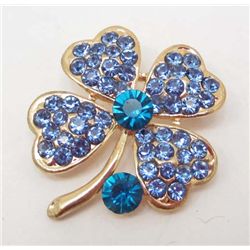 7122 - BLUE FOUR LEAF CLOVER RHINESTONE BROOCH