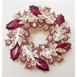 7175 - 18K GOLD PLATED PURPLE RHINESTONE BROOCH