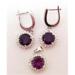 6947 - STERLING SILVER AMETHYST, TOPAZ EARRINGS AND PENDANT SET