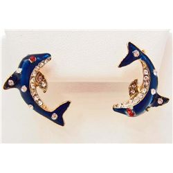 6982 - PAIR OF RHINESTONE DOLPHIN EARRINGS