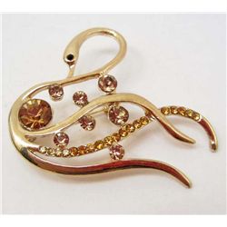 7030 - ORANGE SWAN RHINESTONE BROOCH