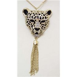 7320 - LEOPARD HEAD RHINESTONE PENDANT W/ CHAIN