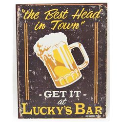 7687 - THE BEST HEAD IN TOWN GET IT AT LUCKY'S BAR FUNNY SIGN