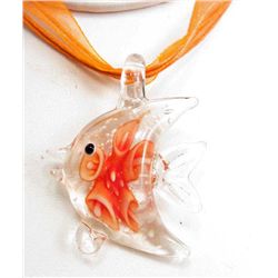 6606 - MURANO GLASS PENDANT W/RIBBON NECKLACE - FISH