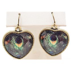 7405 - PAIR OF PEACOCK HEART SHAPED EARRINGS