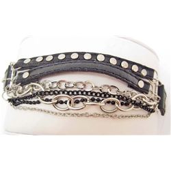 7414 - LEATHER STRAP RIVET CHAIN BRACELET