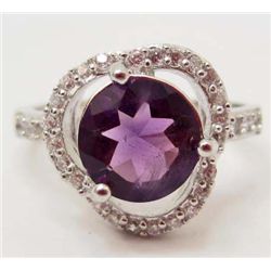 6951 - STERLING SILVER AMETHYST AND TOPAZ RING SIZE 8