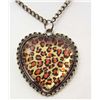 Image 1 : 7299 - LEOPARD PRINT RHINESTONE HEART PENDANT W/ CHAIN