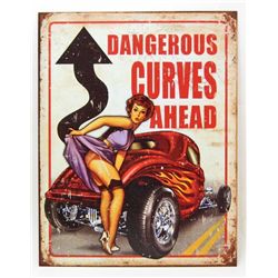 7734 - DANGEROUS CURVES AHEAD FUNNY METAL SIGN