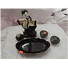 Image 1 : PORCELEIN - BLACK DANCER, TRAY & 3 SMALL LIDDED CONTAINERS