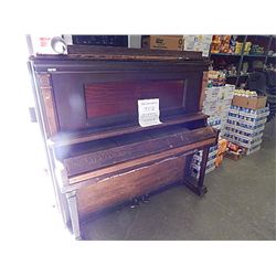 PIANO - UPRIGHT - MADE IN ONTARIO - STEEL BACK - PLAYS WELL OUTER WOOD AS-IS