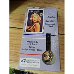 MARILYNE MONROE COMMEMORATIVE WATCH WITH REPLICA OF THE UNITED STATES POSTAL SERVICE MEMORIAL STAMP 