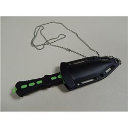 KNIFE - BLACK STAR - NEON GREEN HIGHLIGHTS - WITH SHEATH & CHAIN - 211124