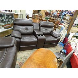 LEATHER LOVE SEAT WITH RECLINING ENDS & CONSOLE - NEW