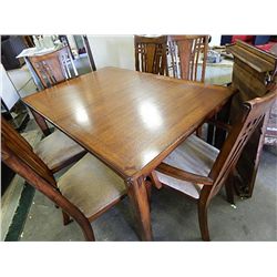 OAK TABLE WITH LEAF & 6 HIGH BACK CHAIRS