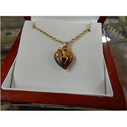 NECKLACE - JASPER HEART STONE WITH 10 K GOLD CHAIN