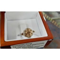 RING-COCTAIL RING - CERTIFICATE ESTIMATE $550 12 ROUND RED DIAMONDS - .925 SILVER