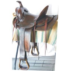 Visalia border tooled high back saddle