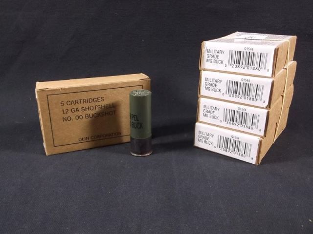 555 - OLIN, 12 GA, SHOT SHELLS, NO. 00 BUCK SHOT, MILITARY GRADE MG ...