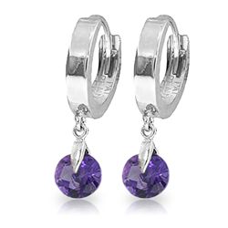 14K White Gold 1.50ct Round Amethyst Hoop Earring