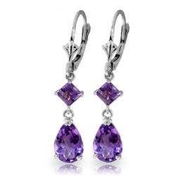 14K WG 3.5 ct PEAR & 1.0ct SQUARE AMETHYST EARRING