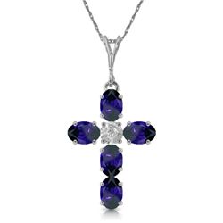 14k WG 1.73ct Sapphire & .15ct Diamond Cross Necklace