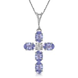 14k WG 1.73ct Tanzanite & .02ct Diamond Cross Necklace