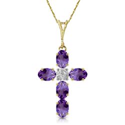 14k YG 1.73ct Amethyst & .02ct Diamond Cross Necklace