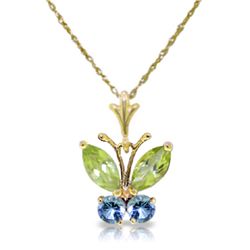 14K YG 0.20ct BLUE TOPAZ & 0.40ct PERIDOT NECKLACE