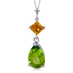 14k WG 1.50ct Peridot and 0.50ct Citrine Drop Necklace