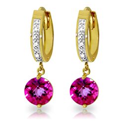 14k YG Diamond & 3.25ct Pink Topaz Hoop Earrings