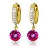 Image 1 : 14k YG Diamond & 3.25ct Pink Topaz Hoop Earrings