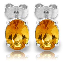 14k WHITE GOLD 1.80ct Oval Citrine Stud Earrings