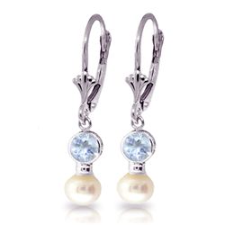14k WG 1.5ct Freshwater Pearl&1.2ct Aquamarine Earring