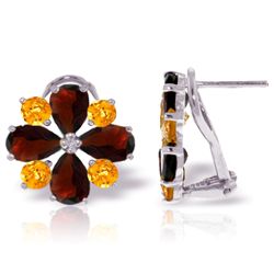 14k WG 3.25ct Garnet & 1.60ct Citrine French Clip Earrings