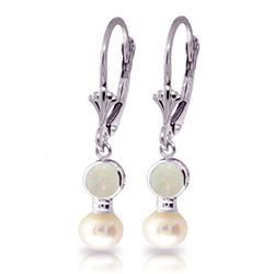 14K WG 4.50ct PEARL & .67ct OPAL LEVERBACK EARRING