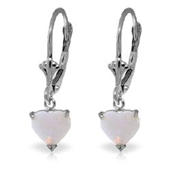 14K W. GOLD 1.30ct HEART OPAL LEVERBACK EARRING