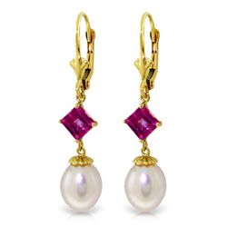 14k Solid Gold 1.50ct Pink Topaz & Pearl Earrings