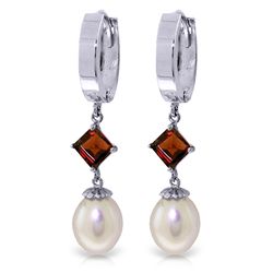 14k WG 1.50ct Garnet & Pearl Dangle Earrings