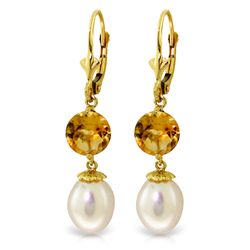 14k YG 3.10ct Citrine & Pearl Dangle Earrings