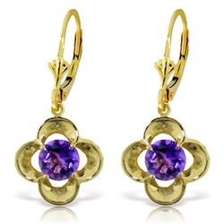 14k Solid Gold 1.10ct Amethyst Flower Earrings