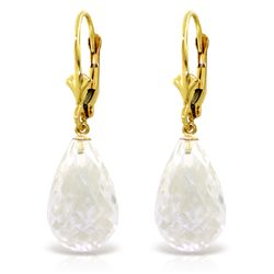 14k Solid Gold 14.0ct White Topaz Dangle Earrings