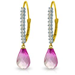 14k Solid Gold Pink Topaz & Diamond Earrings