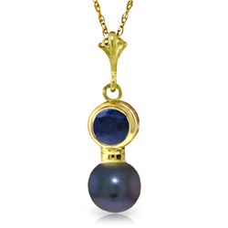 14k YG .75ct Black Pearl and .48ct Sapphire Necklace