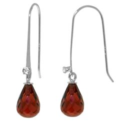 14K WG .03ct DIAMOND & 1.35ct GARNET HOOK EARRING
